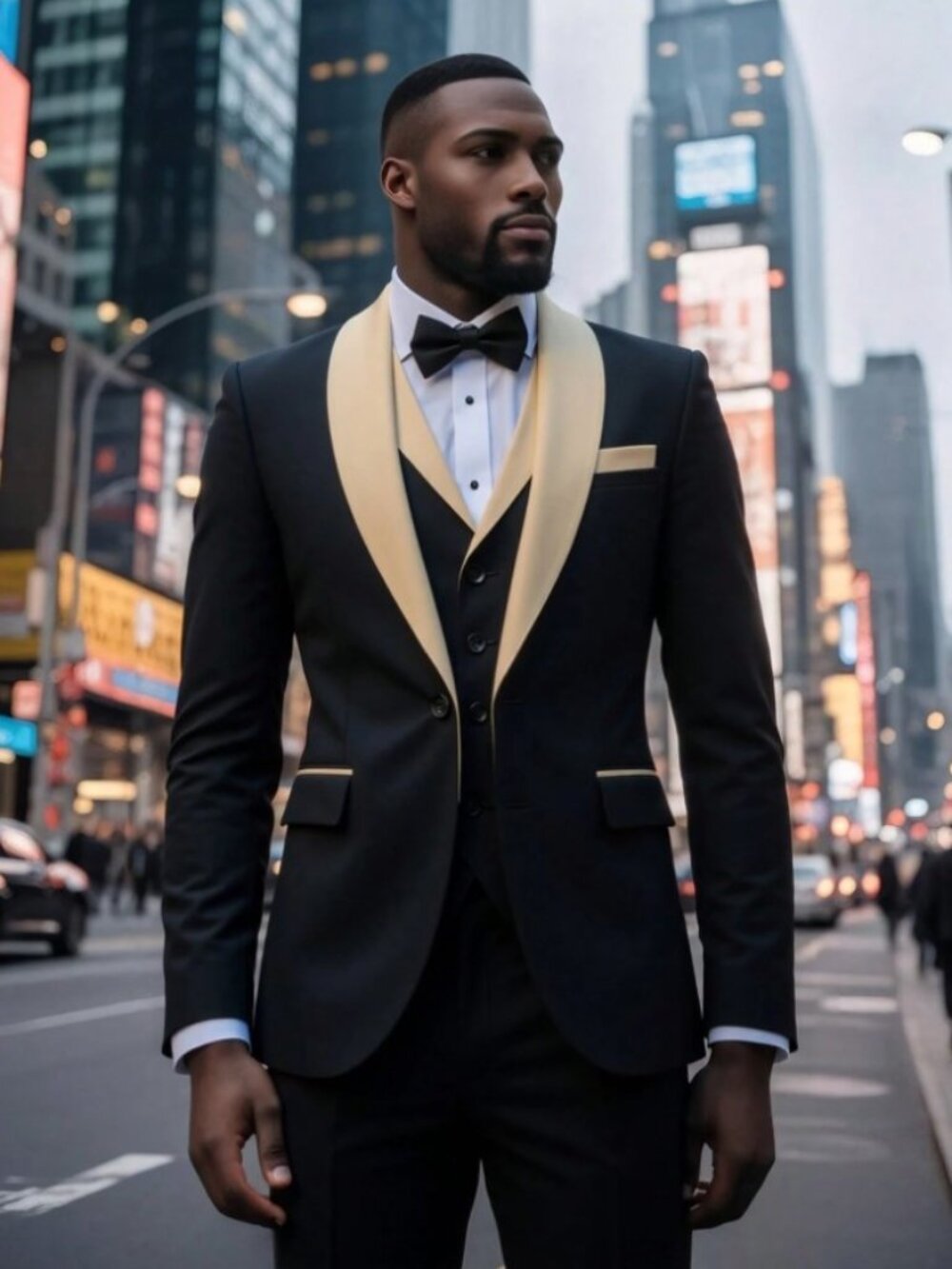 Men’s Paolo 3 Piece Tuxedo Vested Suit with Contrast Collar